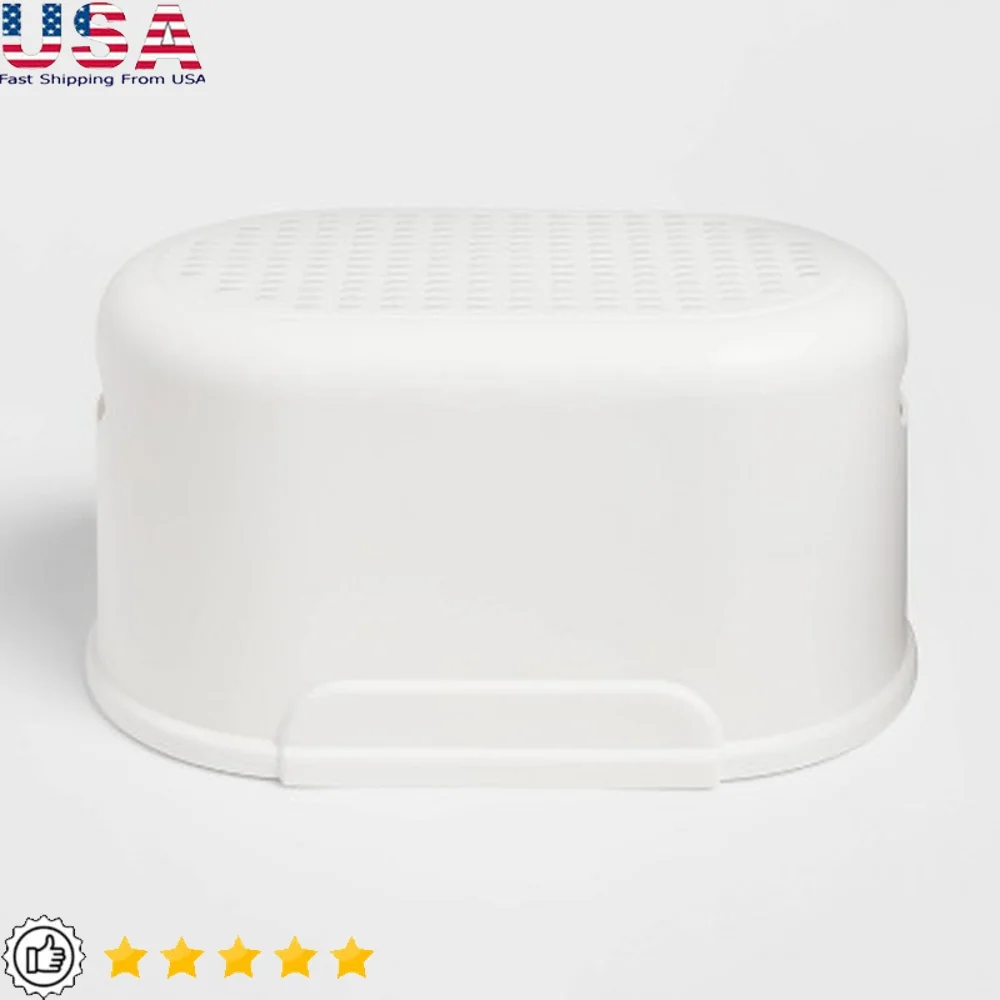 

Kids Plastic Step Stool Toddler Bathroom Stool Easy Carry Non Slip Design 145 lb Capacity No Assembly Required White