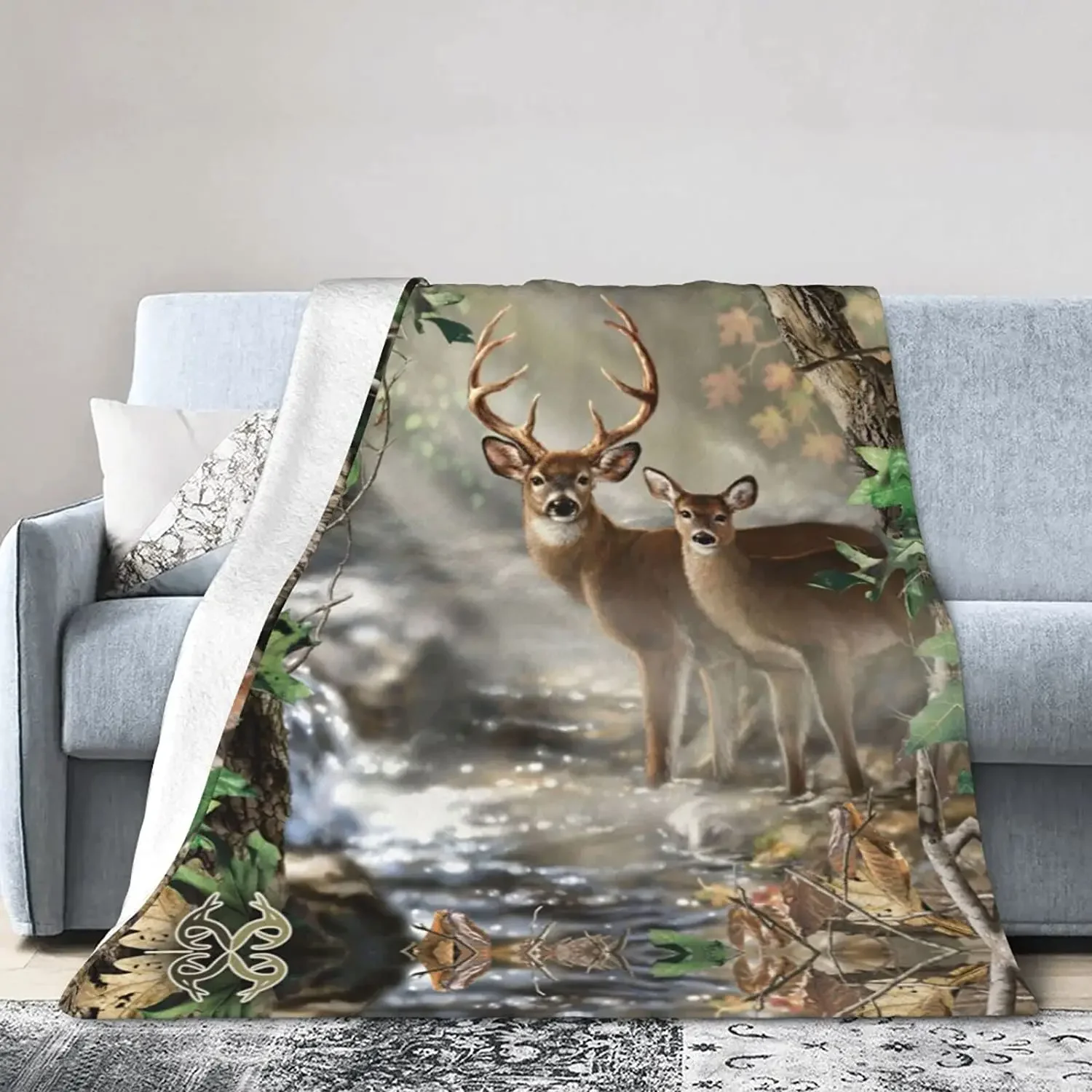 

Deer Flannel Throw Blanket King Full Size Wild Animals Blanket for Bed Sofa Couch Decoration Lightweight Comfortable Super Soft