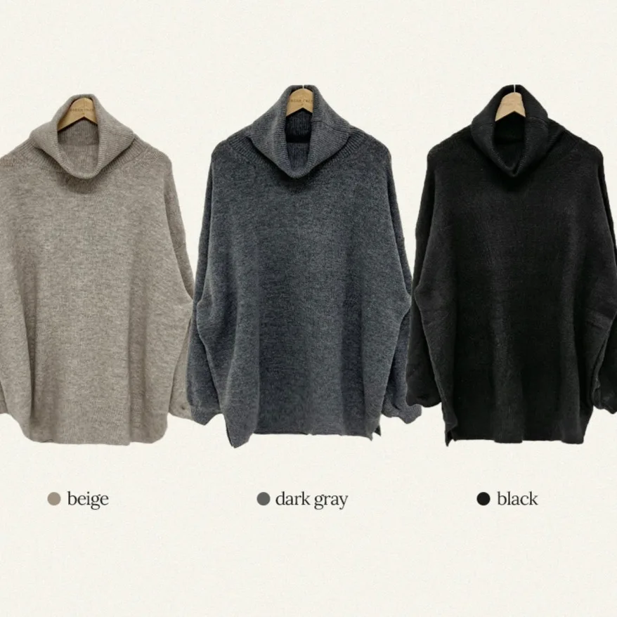 Chic Lazy Sle High Collar Warm Knitted Sweater Women's Mid-Length Pullover Top Winter 2025 Faion Polyester Fiber 00%