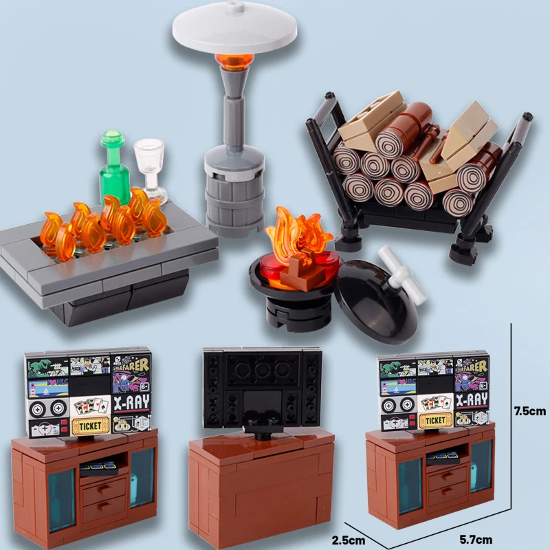 

MOC City Street View Series Building Blocks House Furniture Classic TV Movies Television Channel Winter Oven Tool Bricks Toy Kid