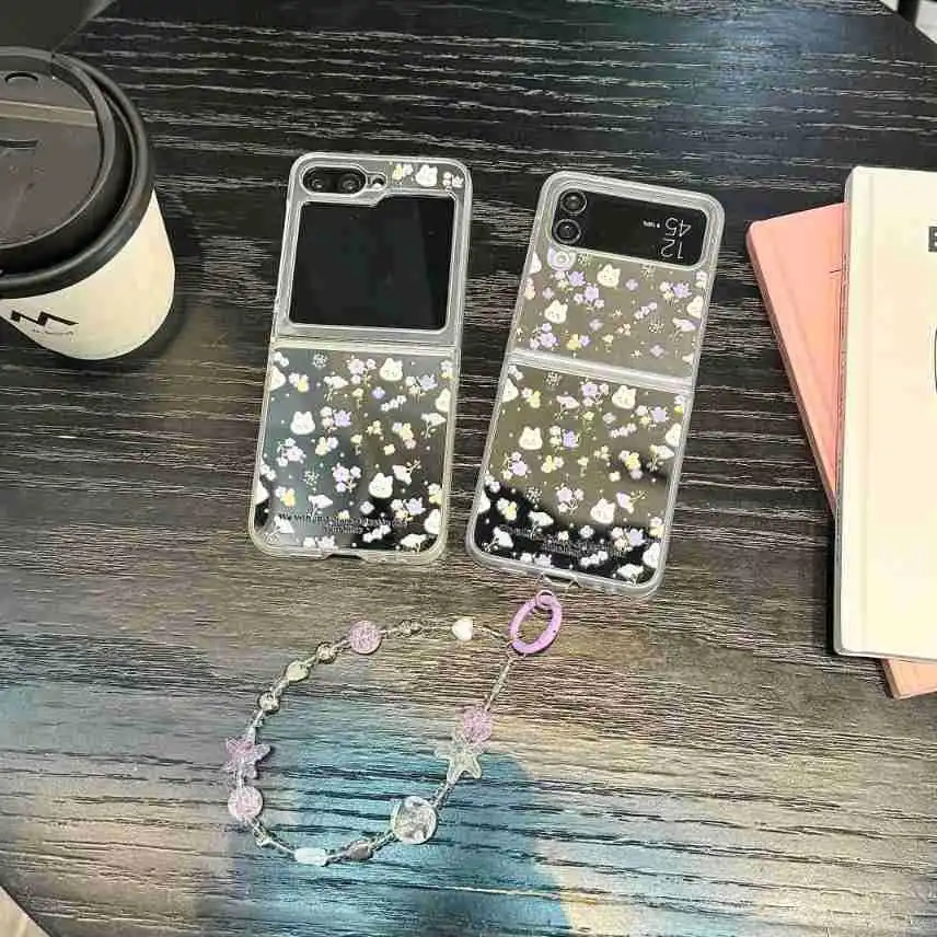 

Purple Flower Mirror Surface Phone Case for Samsung Galaxy Z Flip 7 6 5 4 Protective Back Cover for ZFlip6 ZFlip7 Case Shell