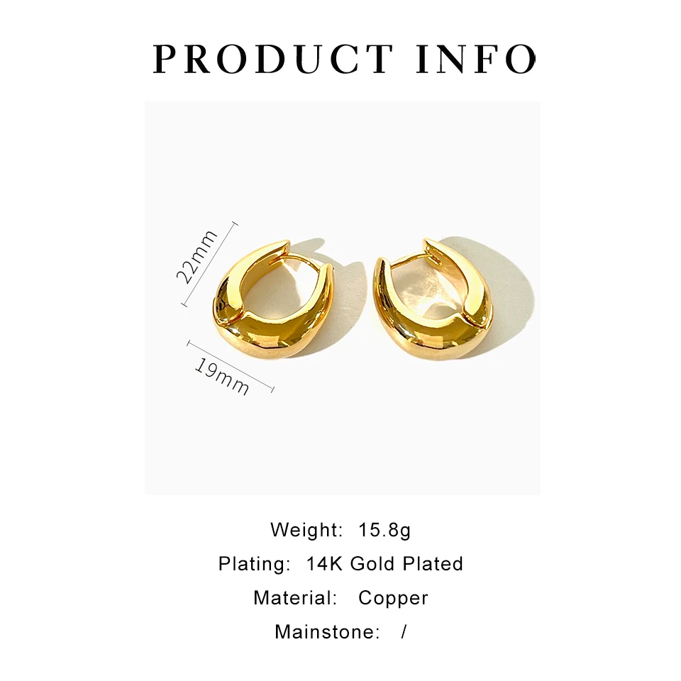 Peri\'sbox Chunky Gold Silver Plated Oval Thick Hoop Huggie Earrings Women\'s Chubby Hoops Dainty Minimalist Jewelry Wholesale