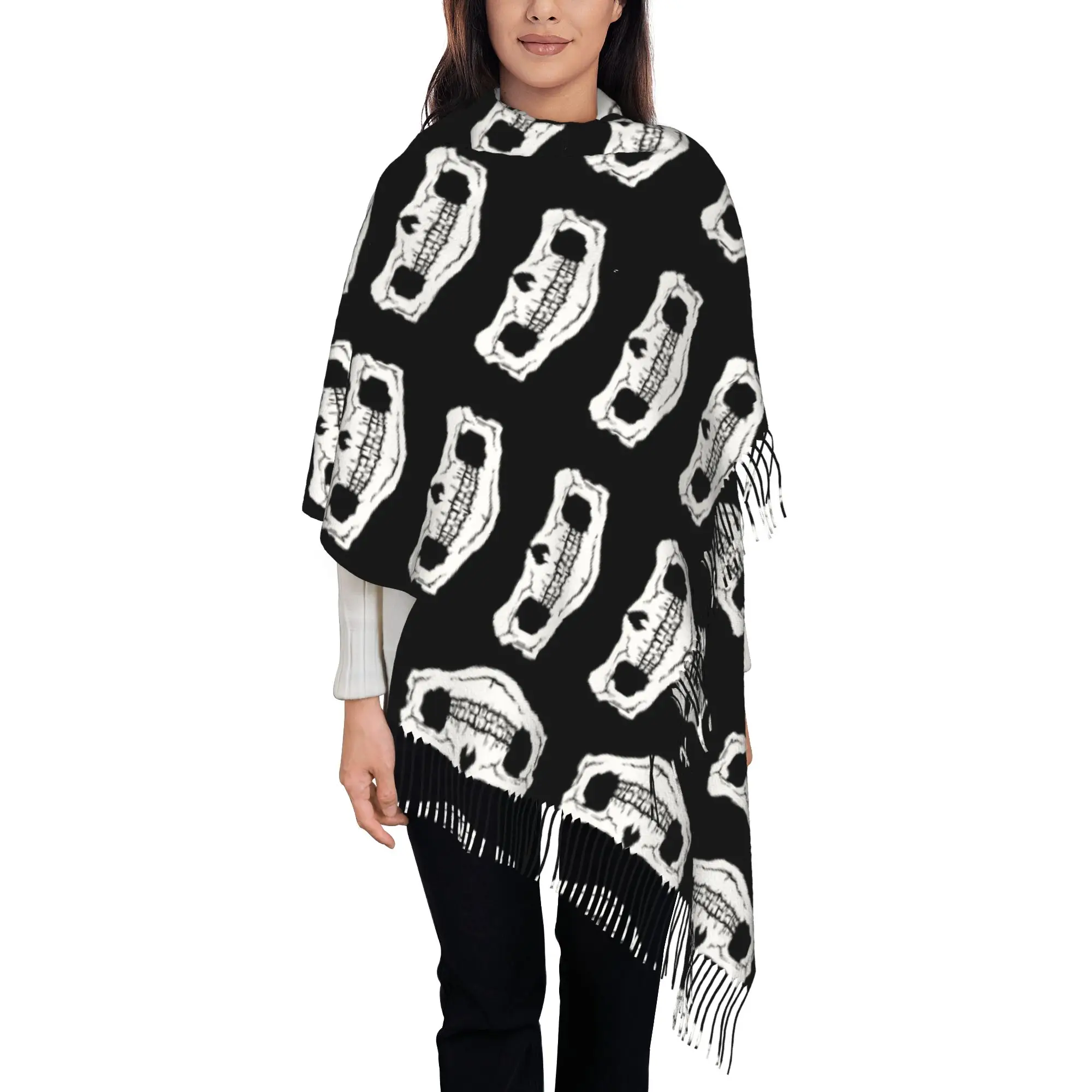 Custom Horror Skeleton Halloween Skull Tassel Scarf Women Winter Fall Warm Shawl Wrap Female  Scarves