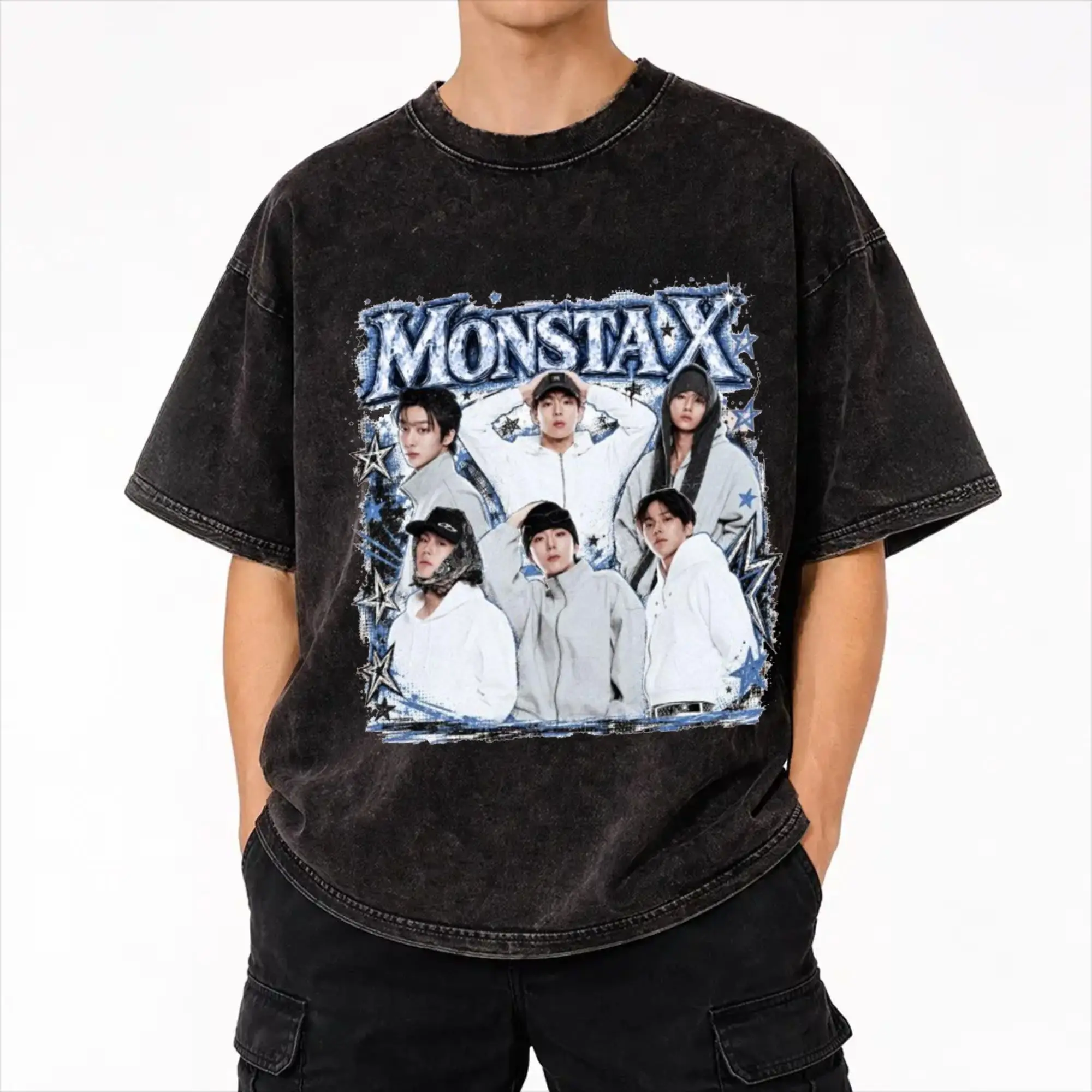 Harajuku Washed Shirt Monsta X the X Nexus North America World Tour Apparel Novelty T Shirt Oversize  Streetwear Short Sleeve