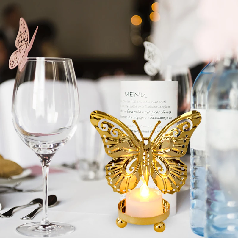 Butterfly Candle Plate Pedestal Holder Iron Art Candlestick Table Decoracion Wedding Centerpiece Birthdays Party Dinner Decor