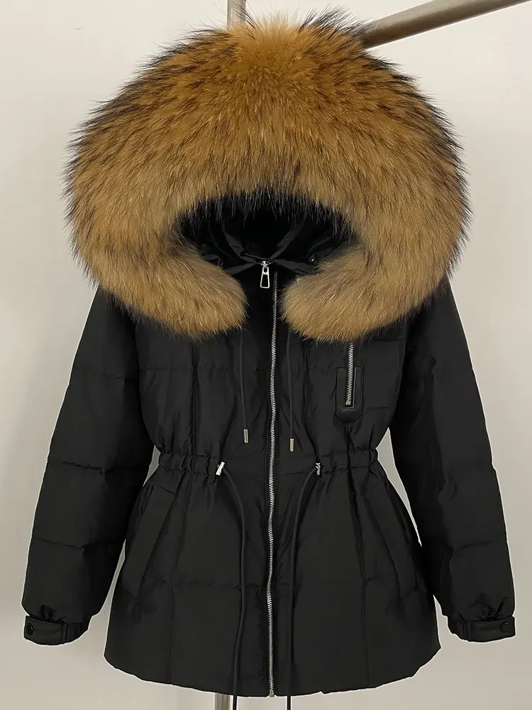 2025 المرأة الأبيض بطة أسفل معطف الموضة الطبيعية الحقيقية الراكون الثعلب الفراء طوق مقنعين الشتاء سترة دافئة ملابس خارجية غير رسمية #3