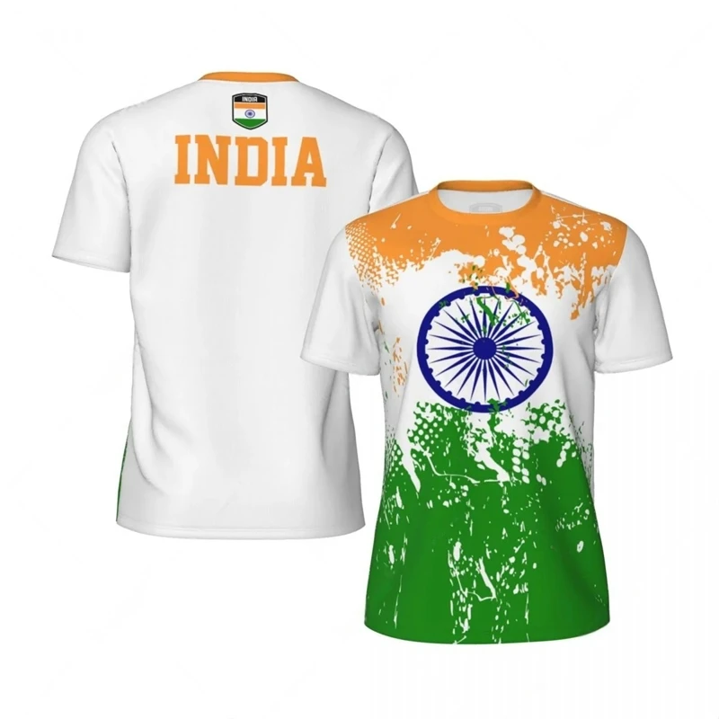 Fashion India Flag Football T Shirts For Men Summer Trend National Emblem 3D Printed Sports Tees Casual Oversized Kids T-Shirt