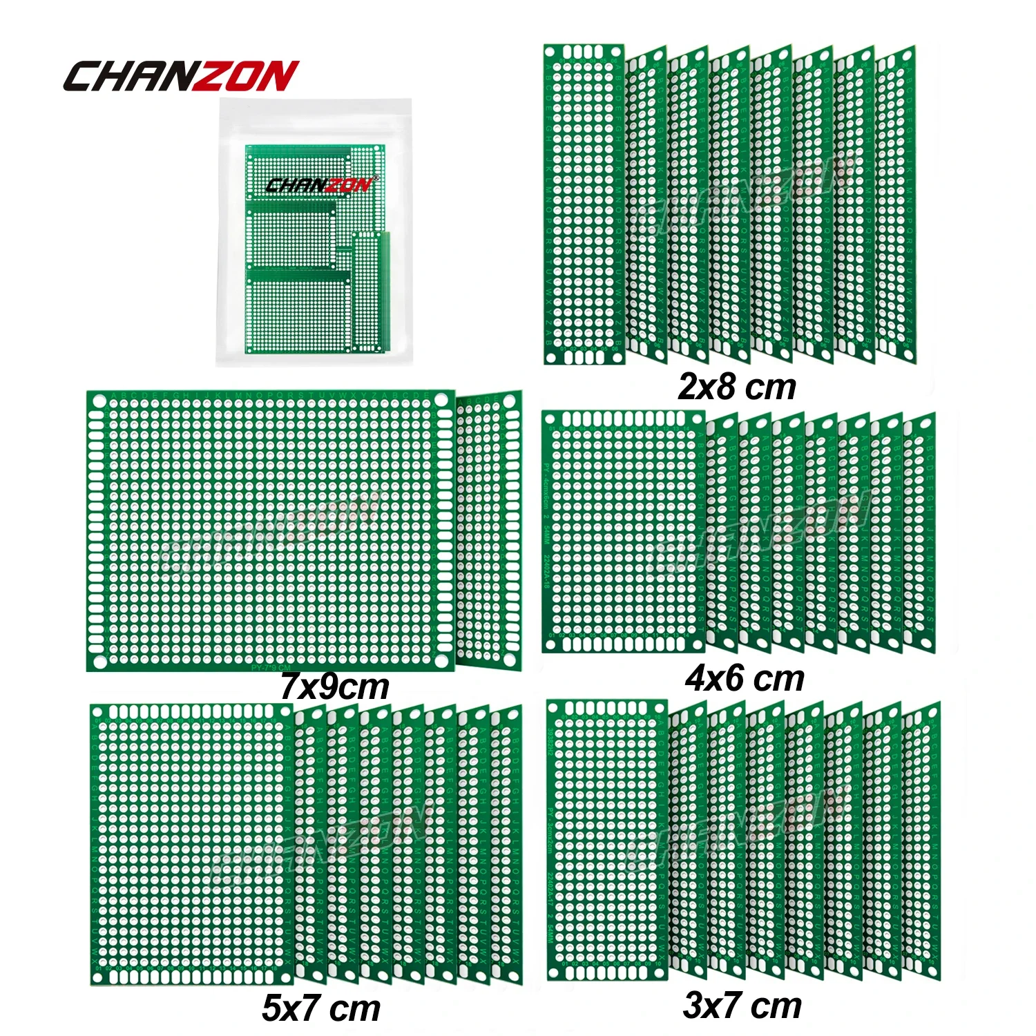 Double Sided PCB Board Tinned 34 Pcs ( 2X8 3X7 4X6 5X7 7x9 cm ) Prototype Kit FR4 Printed Universal Circuit Perfboard DIY