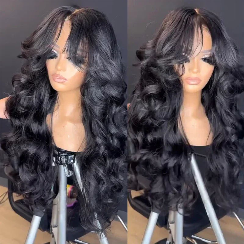 

Curtain Bangs wig Body Wave Human Hair wig 13x6/4 Transparent Lace Frontal Wigs Loose Wave 30 inches 4x4 Human Hair Lace Wigs