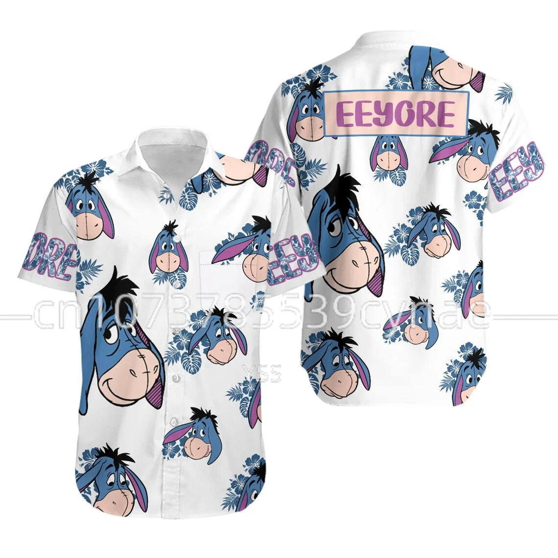 2023 New Eeyore Donkey Floral Disney Hawaiian Summer Print Hawaiian Graphic Print Short Sleeve Hawaiian Casual Shirt Men T-shirt