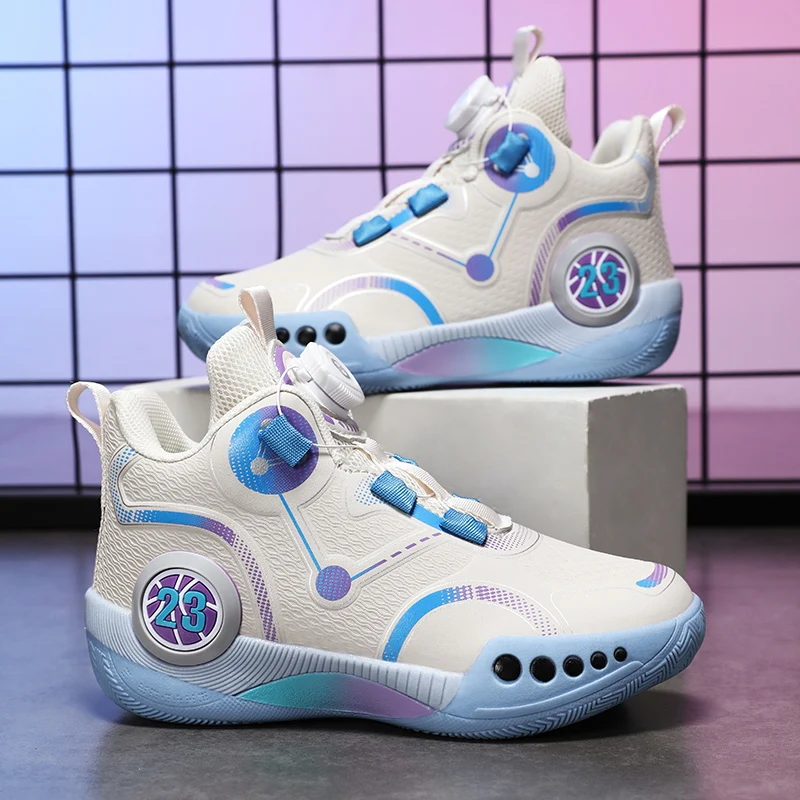 

Combat basketball shoes boys 2026 new breathable rotating button non-slip sports shoes lightweight running shoes for children