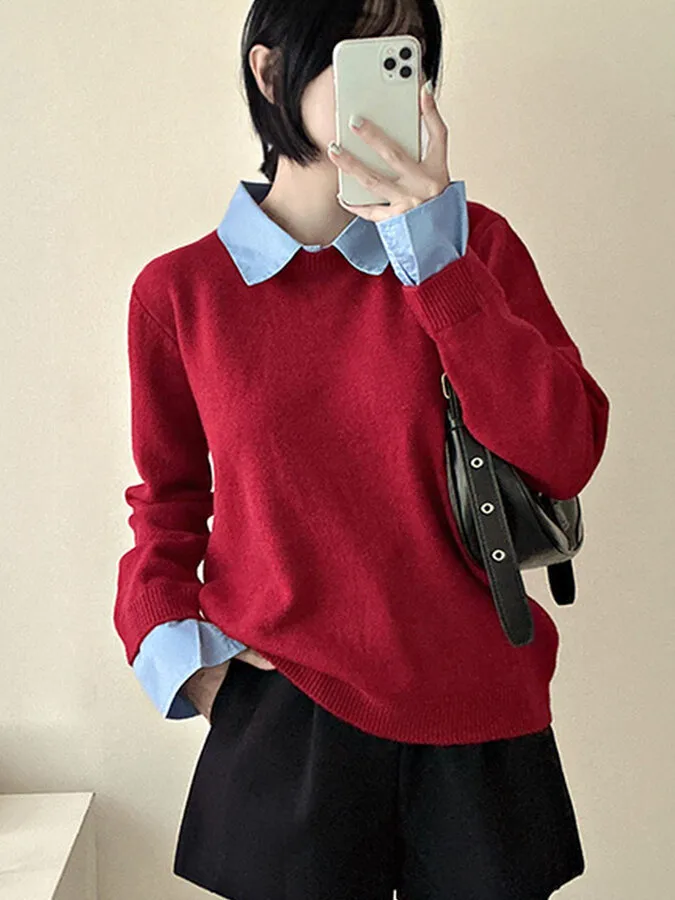 

Faionable Chic irt Collar Sweater Inner Wear Lazy Sle Turn-down Collar Knitted Top Ele Women's Upper Body