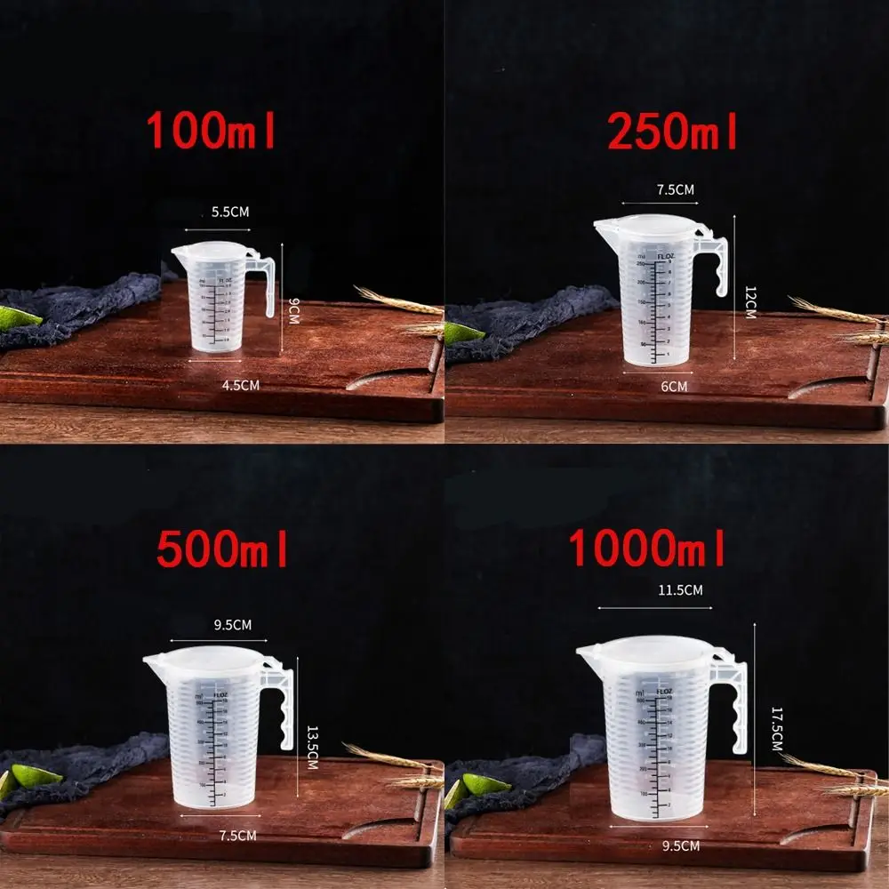 100/250/500/1000ml Black Scale Plastic Measuring Cup with Lid Water Jug Liquid Container Clear Baking Cup Kitchen Accessories