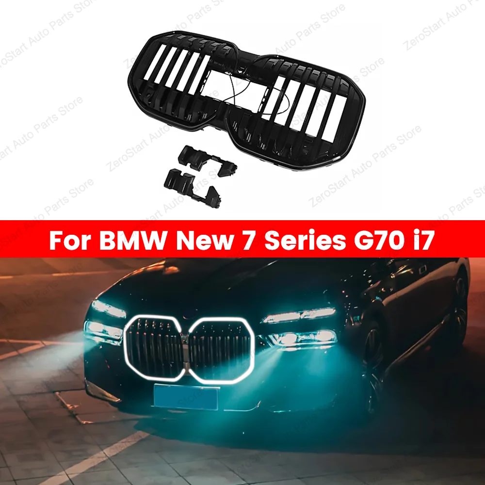 

Front Kidney Grille Racing Grill With LED Light For BMW New 7 Series G70 i7 2023-2024 Black Upper Bumper Radiator Hood Mesh Grid