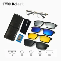 TWO Oclock Magnetic Sunglasses Men Clip On Glasses Male 0 Diopter Medical Glasses for Men Metallic Rectangle Optic Myopia Frame