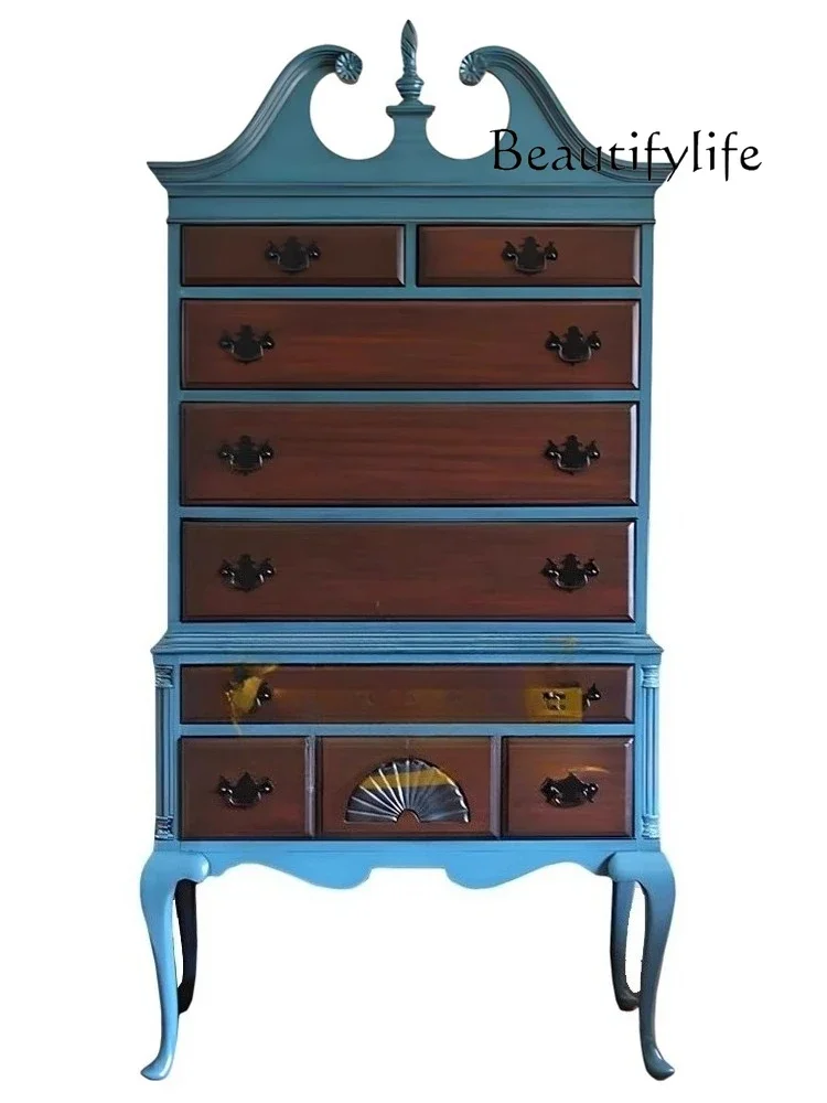 

French retro solid wood chest living room decoration high storage bedroom drawer partition color contrast display cabinet