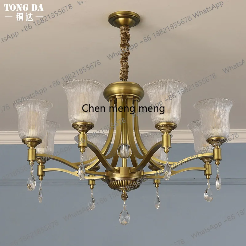 

American living room lamp European light luxury atmosphere luxury villa duplex building, bedroom French crystal chandelier