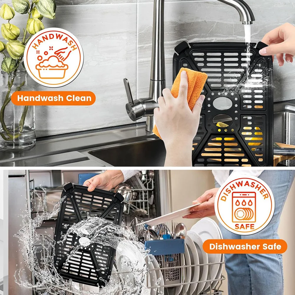1/2Pcs Black Frying Plate Stainless Steel Support Plate Explosion Plate Oil Separator Grill Pan Air Fryer Grill Accessories