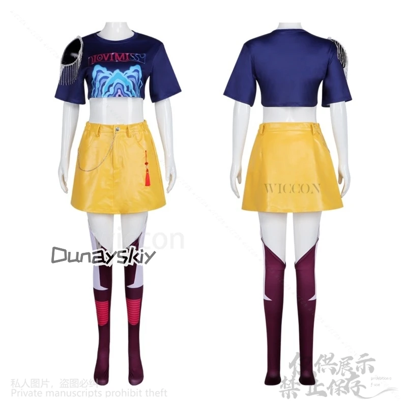 Аниме Фильм Демон Kpop Girl Group Косплей Мира Поющий Костюм Джирай Кей Панк Y2K Платье-рубашка Ярко-розовые парики Хэллоуин Вечеринка Cos