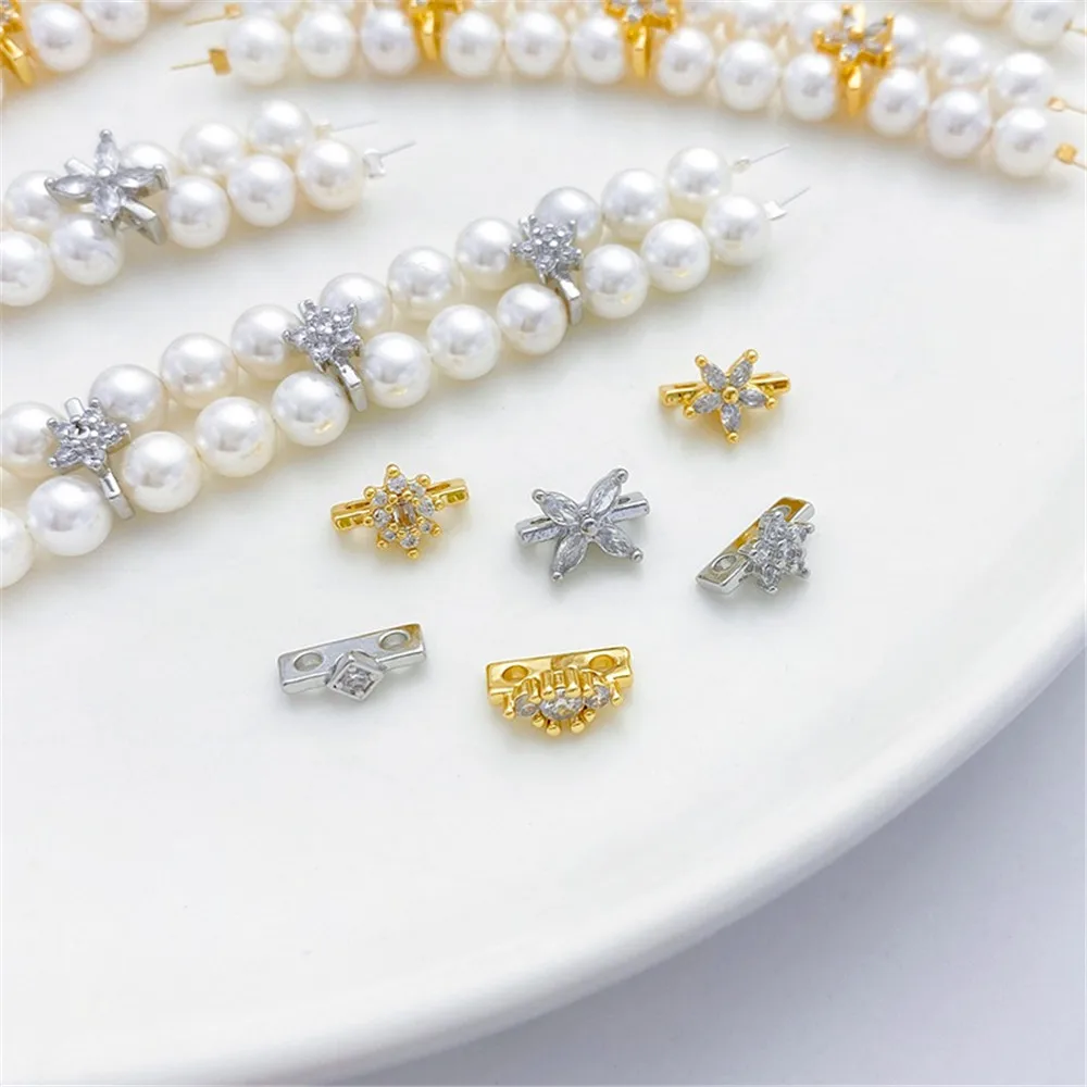 

18K Gold-wrapped Zircon Flower Butterfly Double-row Pearl Spacer Bead Diy Bracelet Necklace Jewelry Accessories