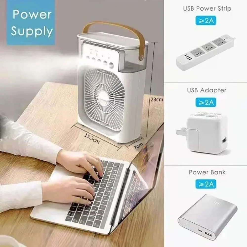 2025 New Portable Three in One Desktop Fan Air Conditioner Household Small Air Cooler LED Night Light Humidifier Household Fan image 2