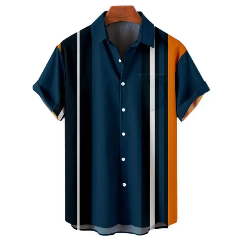 Hawajskie męskie koszule w paski na bluzkę męskie Camisa społeczne z krótkim rękawem top na co dzień ponadgabarytowa odzież gimnastyczna moda męska Vintage
