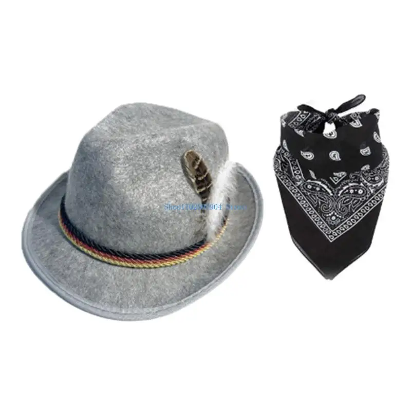 N7yf Costume adulte l'Oktoberfest avec écharpe chapeau lunettes cadres pour hommes Festival concert musique