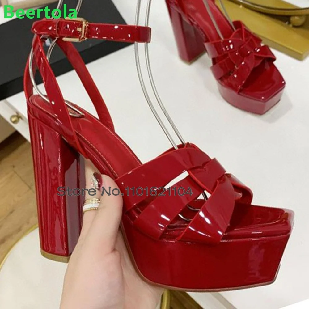 Platform Chunky Heel Luxury Sandals For Female Women 2024 New Square Toe Ankle Buckle Strap Summer Elegant Fashion Sexy Shoes