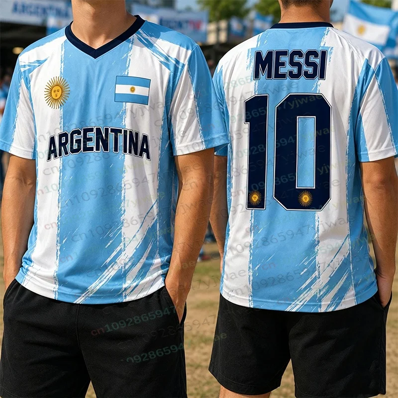 Summer Fashion GPT New Messi Graffiti Fan Sports T-shirt Daily Match Training Comfortable Parent-child Argentina Football Jersey view 3