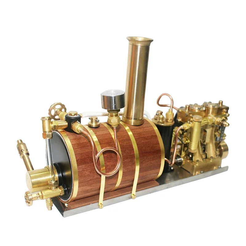 200ML Inline Two Cylinder Brass Steam Engine Model  V2 Steam Engine Boiler Suitable for Model Aircraft Power Pack