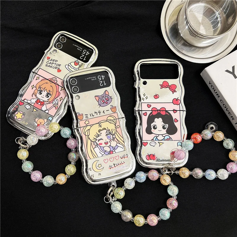 Cartoon Princess Wave Electroplating for Samsung Galaxy Z Flip 8 7 6 5 Protective Back Cover for ZFlip8 ZFlip6 ZFlip7 Case Shell