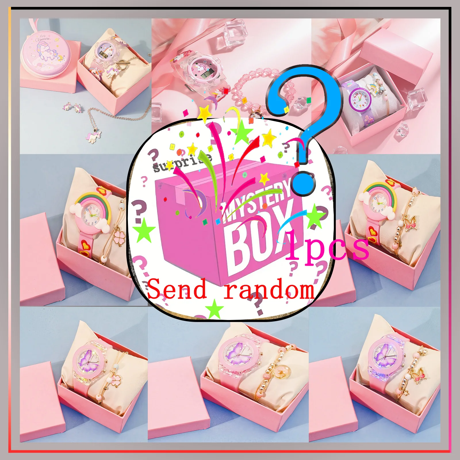 

Сюрприз слепая коробка, модные товары класса люкс, корейская версия стального ремешка, инкрустированная бриллиантовой пластиной, женские часы, случайный стиль