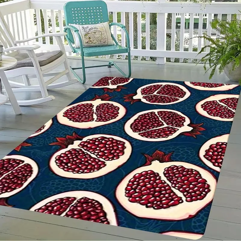 Vintage Dark Blue Pomegranate Fruit Print Area Rug Anti Slip  Carpet Outdoor Patio Porch Living Room Farmhouse Boho Decor Mat