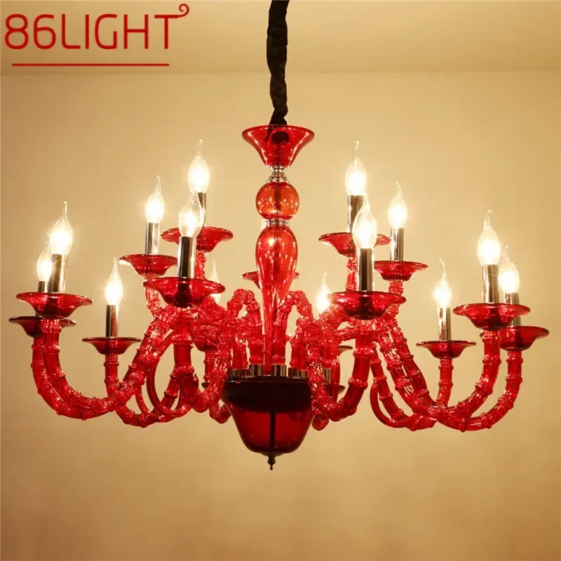 

86LIGHT European Red Pendent Lamp Candle Lamp Luxury Art Living Room Restaurant BedroomVilla Hotel KTV Chandelier