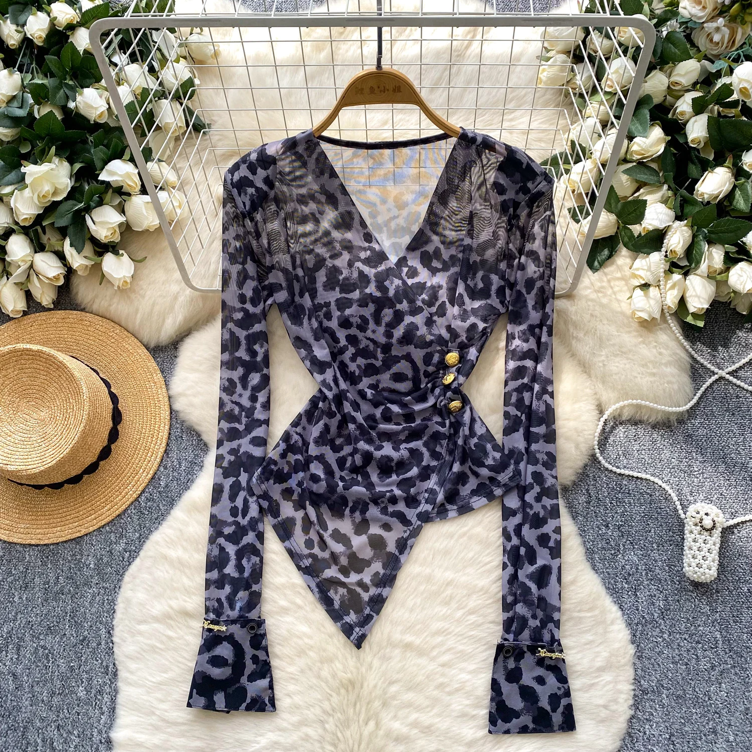 

Сексуальные леопардовые майки крест-накрест с длинными рукавами, шикарный женский топ для вечеринок Y2k, женская одежда High Street