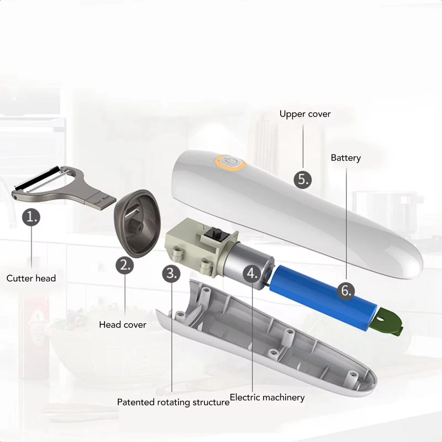 Peeler Handheld USB Rechargeable Fruit Vegetables Peeler with 3 Cutter Heads