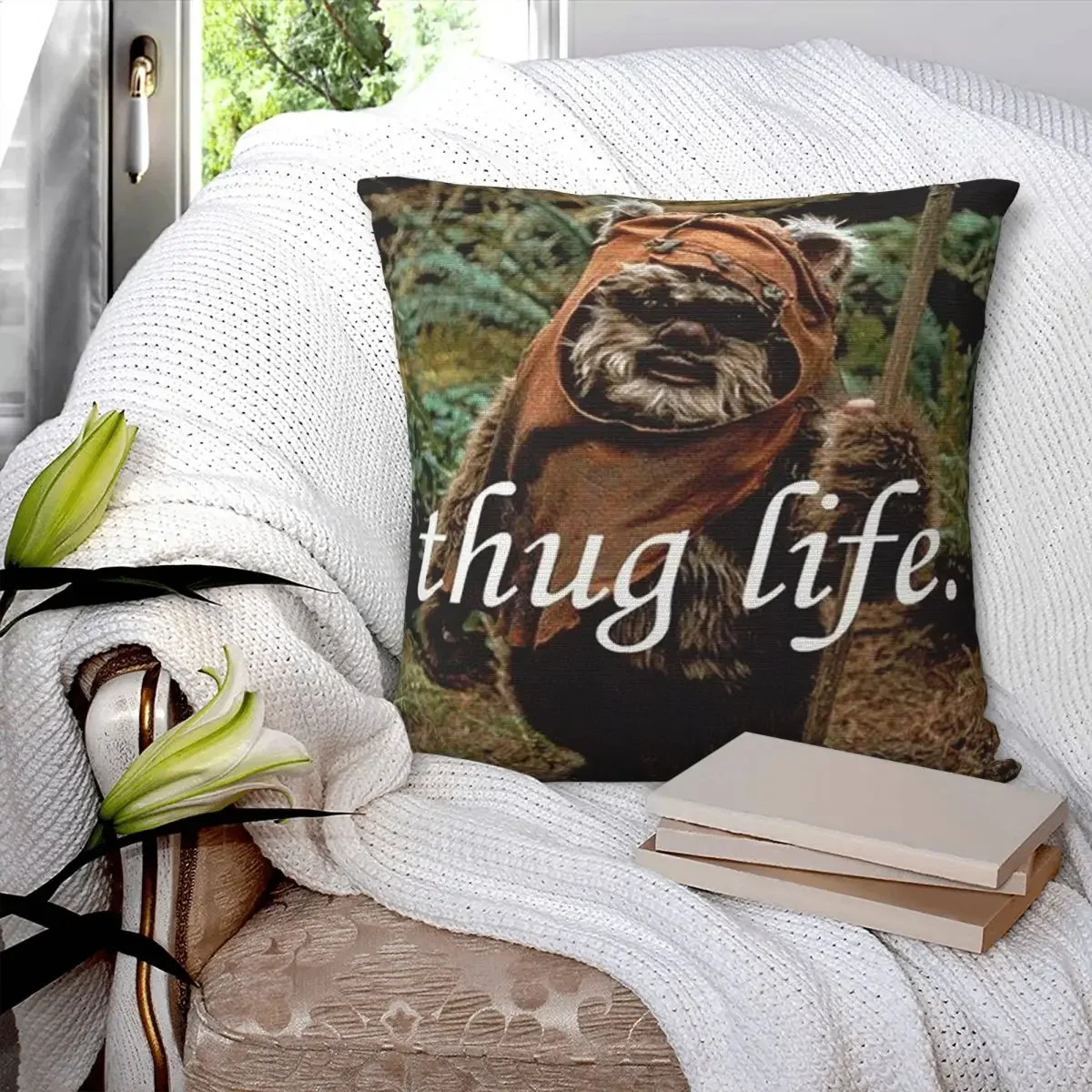 

Ewok Thug Life Square Pillowcase Pillow Cover Polyester Cushion Decor Comfort Throw Pillow for Home Living Room