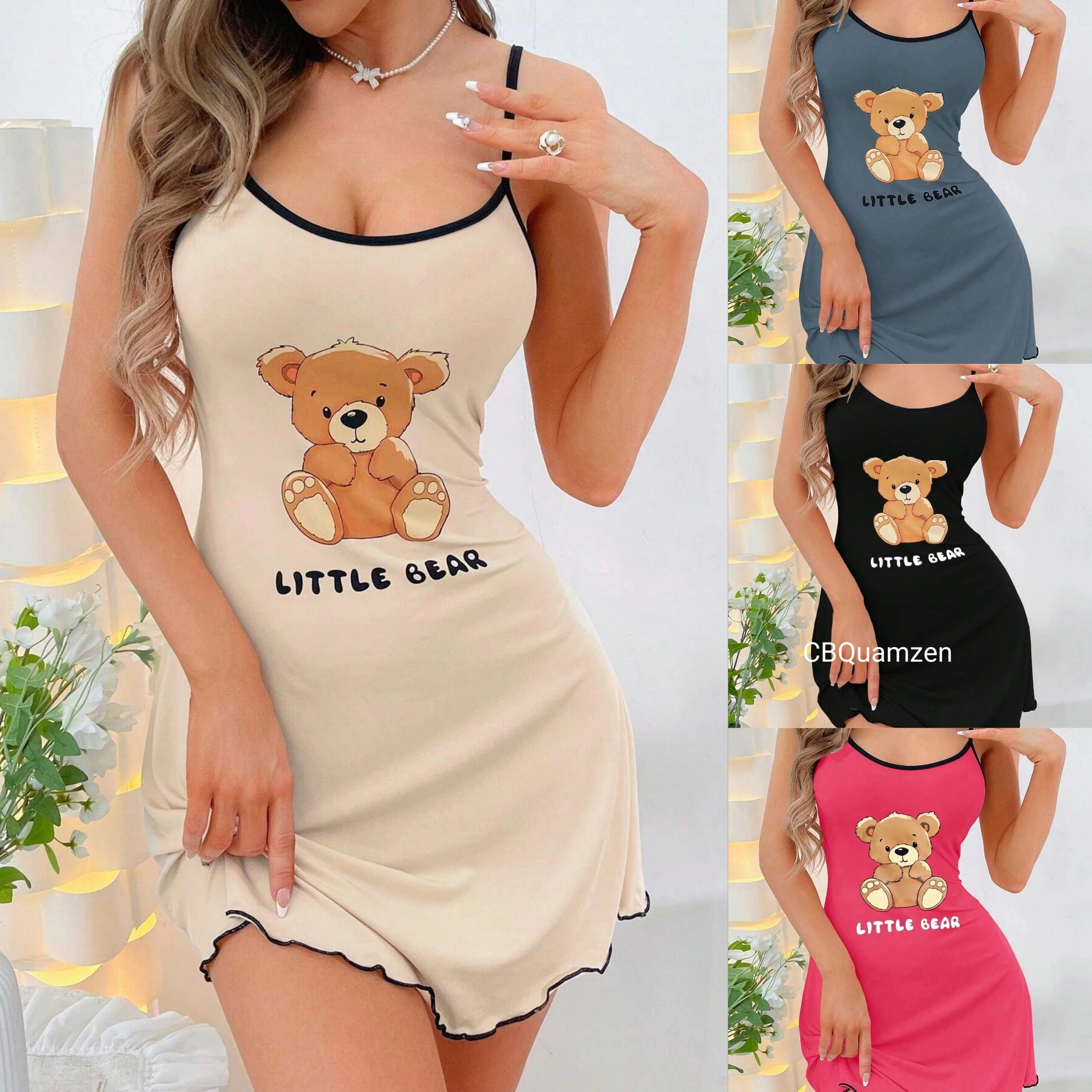 

American-Style New-Look Halter-Neck Dress Women's Short Skirt Comfortable Homewear Sexy yet Wearable-Outside Printed Nightdress