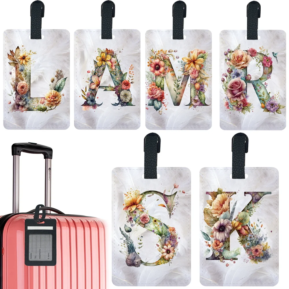 

Travel Pu Luggage Tag Portable Personalized Luggage Boarding Pass Fashion Accessories ID Name Address Floral Letter Pattern