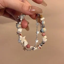 Bohemian Natural Stone Beaded Bracelet for Women Girls Handmade Star Monster Multi-layer Pendant Bracelets Bangles Wristband