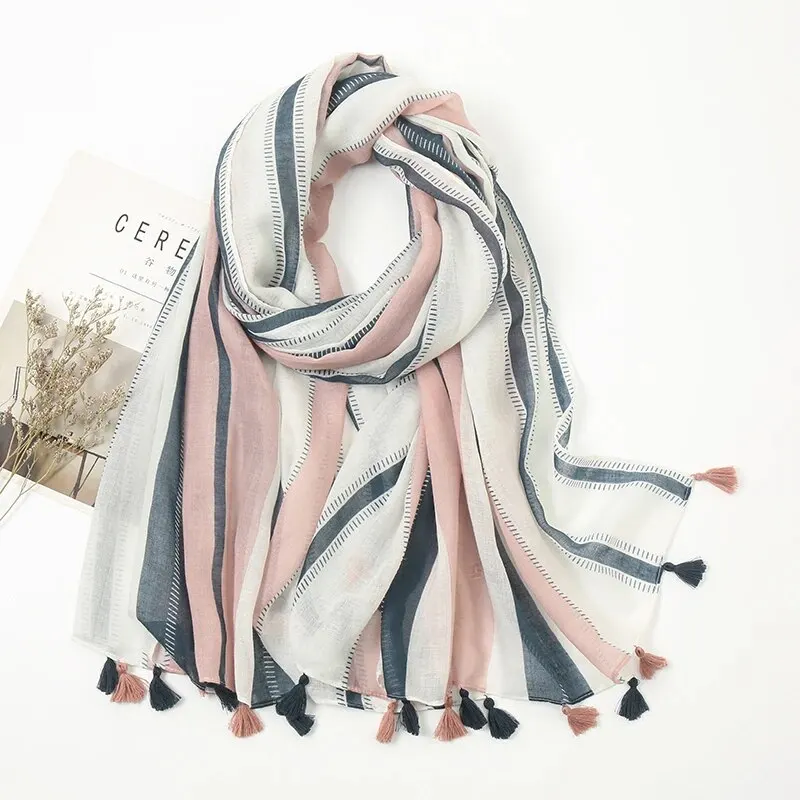 Vintage Print Tassel Scarf Fashion Floral Long Shawls Elegant Cotton Viscose Outdoor Sunscreen Shawl Travel Head Wrap 180*90cm