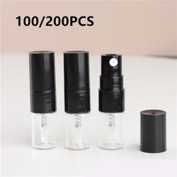 50/100/200pcs 1ML Black Portable Glass Perfume Bottle Spray Refillable Bottle Sample Dispenser Perfume Pump Travel Bottle