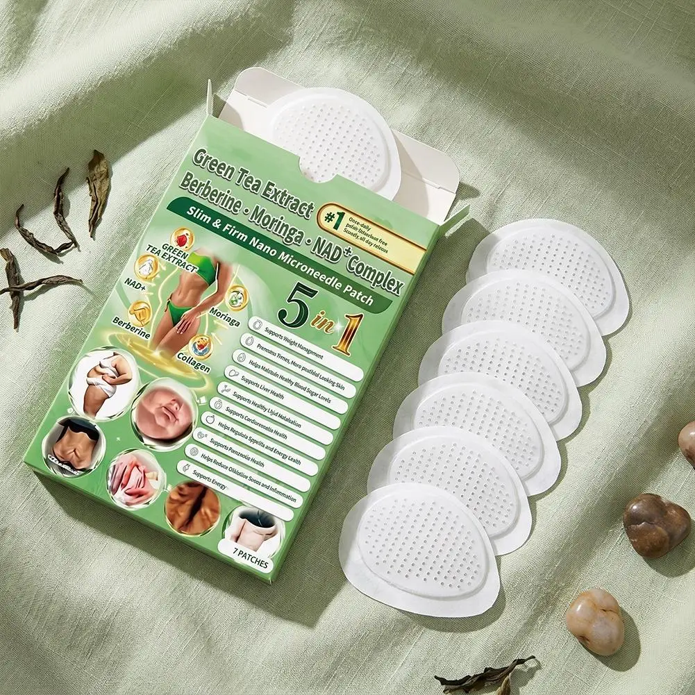 7Pcs Weekly Supply Nano Microneedle Shaping Patch 5-In-1 Natural Complex Green Tea Berberine Moringa NAD+ Body Care Sticker
