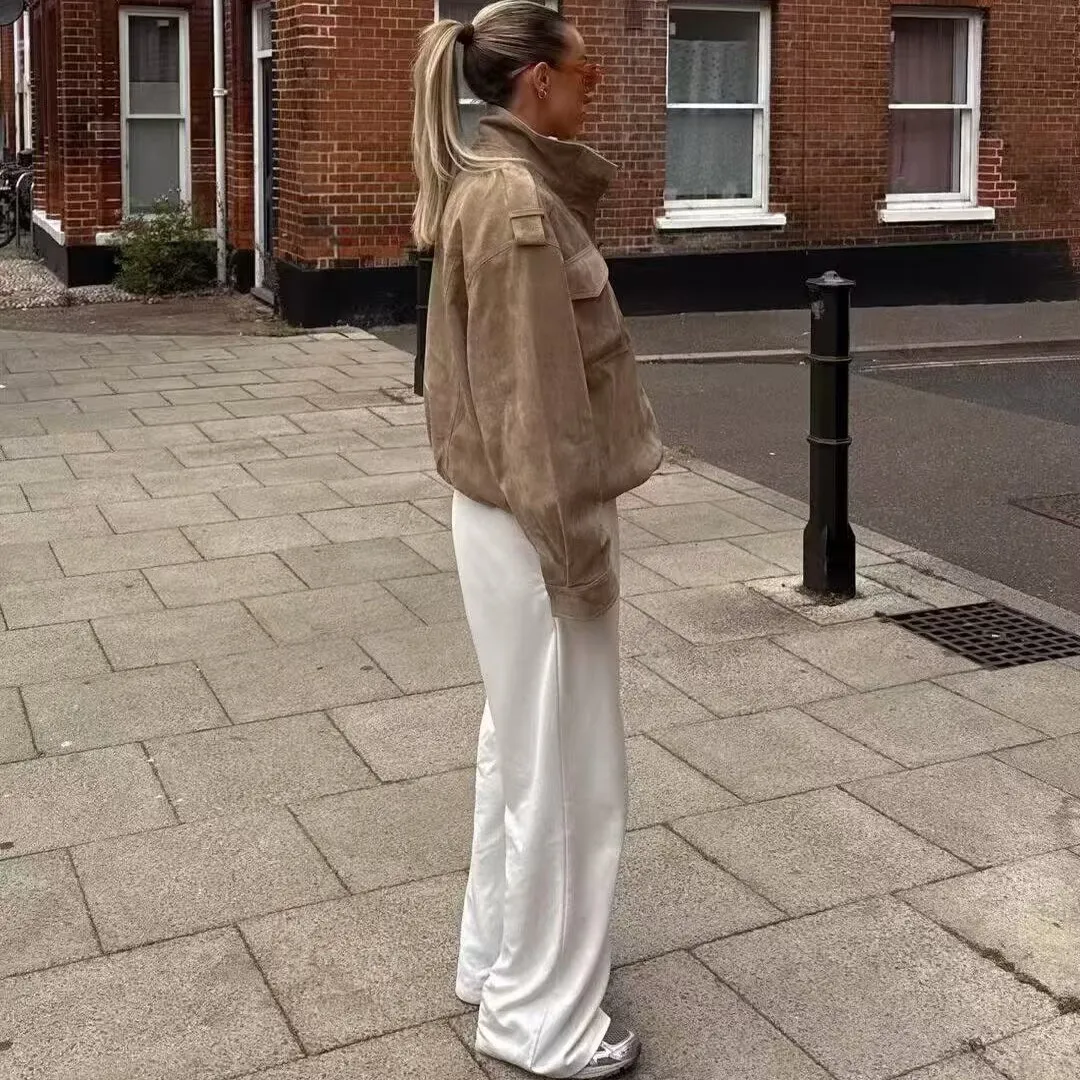 خريف شتاء جديد المرأة Faion ket مزين فو الجلود Jaet السلس الملمس بولي الجلد الجلد ألياف البوليستر طويلة Sve سستة