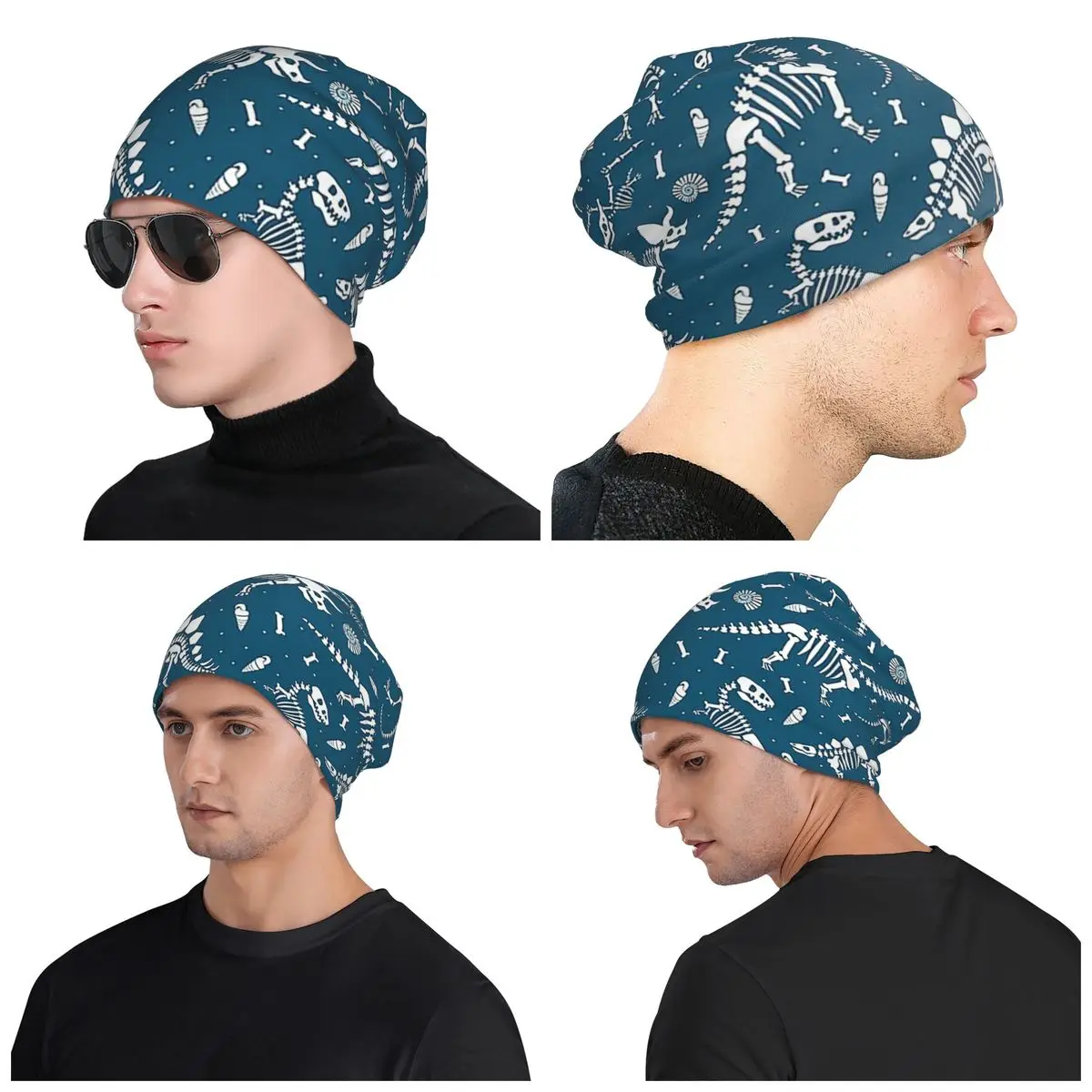 

Dinosaur Fossils In Blue Men Women Adult Beanies Caps Knitted Bonnet Hat Warm Hip Hop Autumn Winter Outdoor Skullies Hats