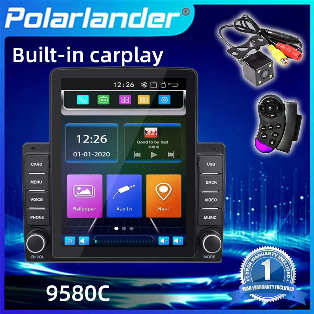 

2 DIN 9.5'' Dual USB Car Stereo ​IPS Capacitive Touch Screen Car Multimedia Player Bluetooth Built-in carplay, Android auto