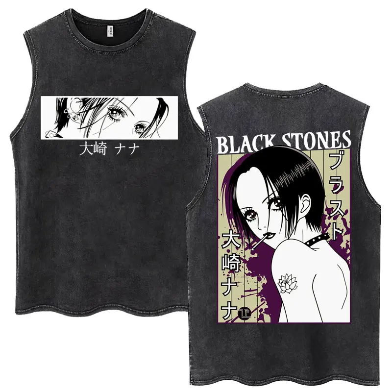 

Майки-топы в стиле аниме с принтом Black Stones Nana Osaki, винтажные, в стиле Харадзюку, для косплея, мужские и женские, без рукавов, свободные, повседневные, хлопковые жилеты