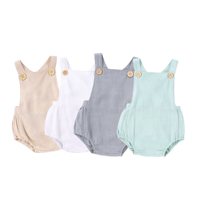 

Summer Baby Romper Newborn Infant Solid Button Backless Jumpsuit Toddler Ruffles Bodysuit Casual Clothes for Boys Girls 3-24M