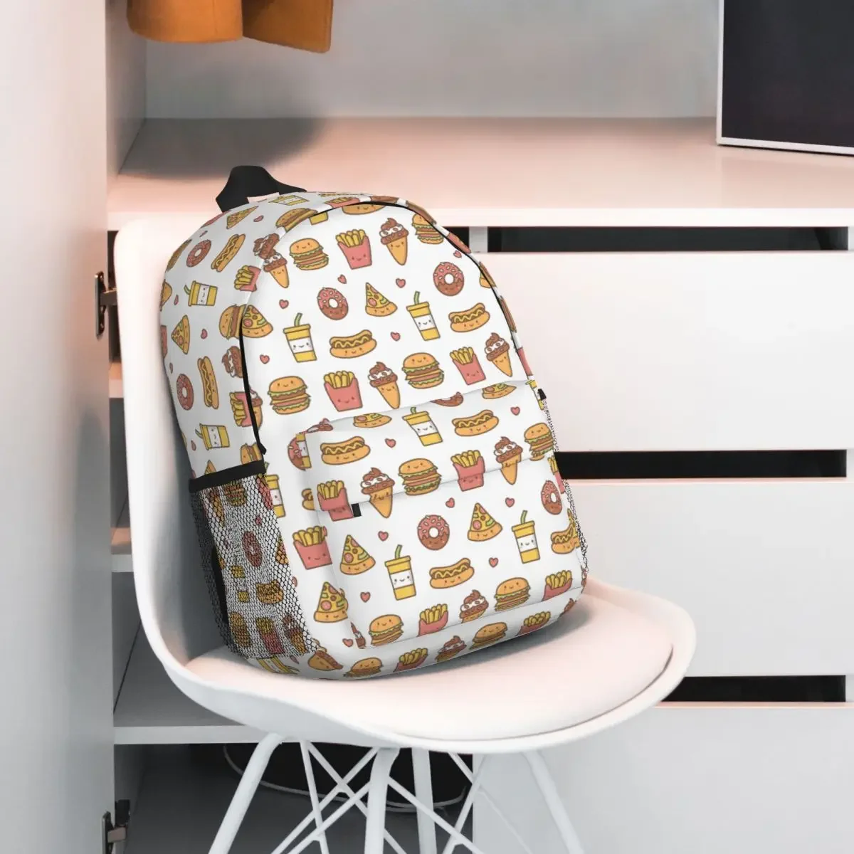 男の子と女の子のための大容量スクールバッグ、カワイイラブ、不要、食べ物、doodlesバックパック、学生ブックバッグ、トラベルリュックサック、ショルダーバッグ