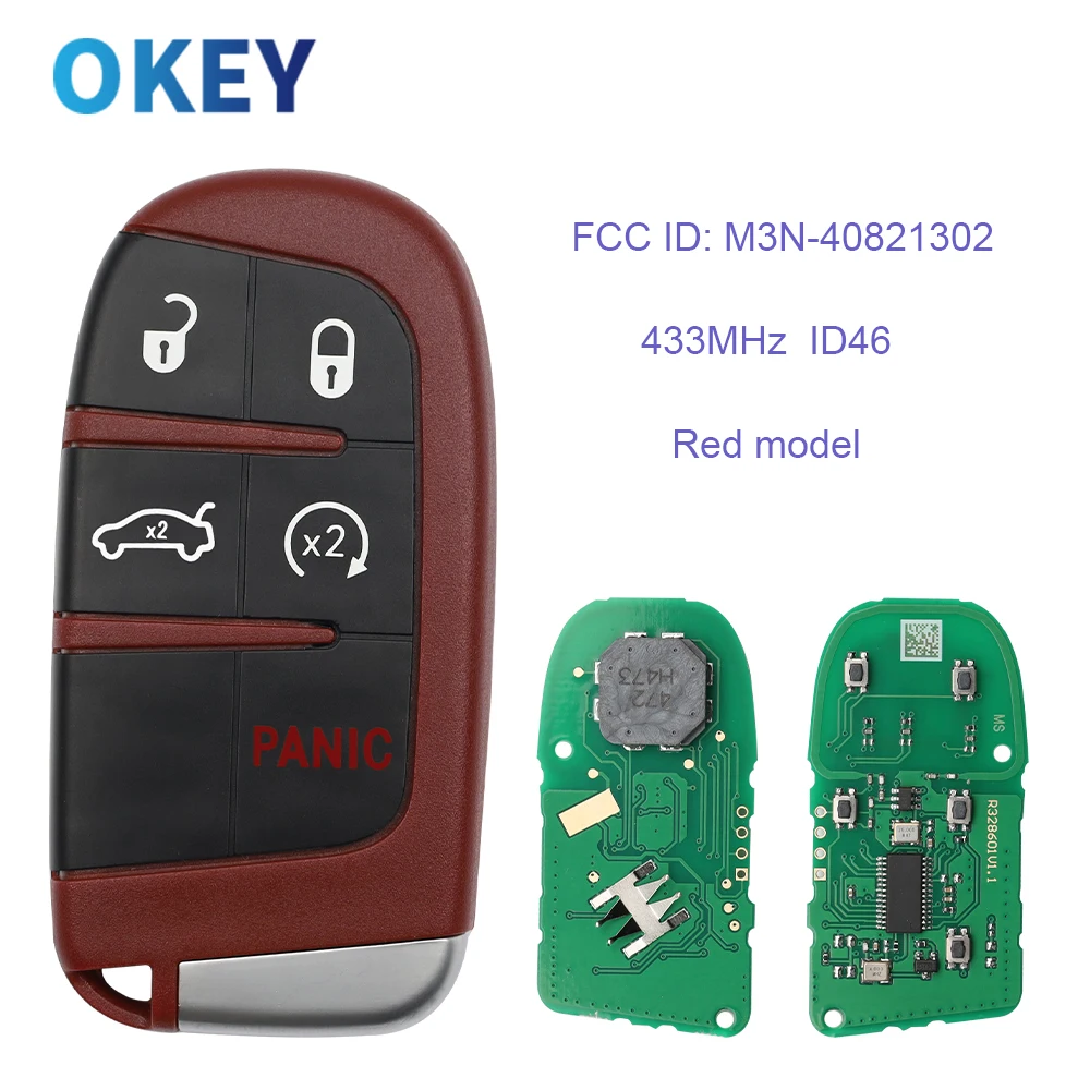 

Дистанционный ключ от машины Okey 433 МГц ID46 красная модель для Chrysler 300C Dodge Charger Journey Challenge Dart Durango Jeep FCC: M3N-40821302